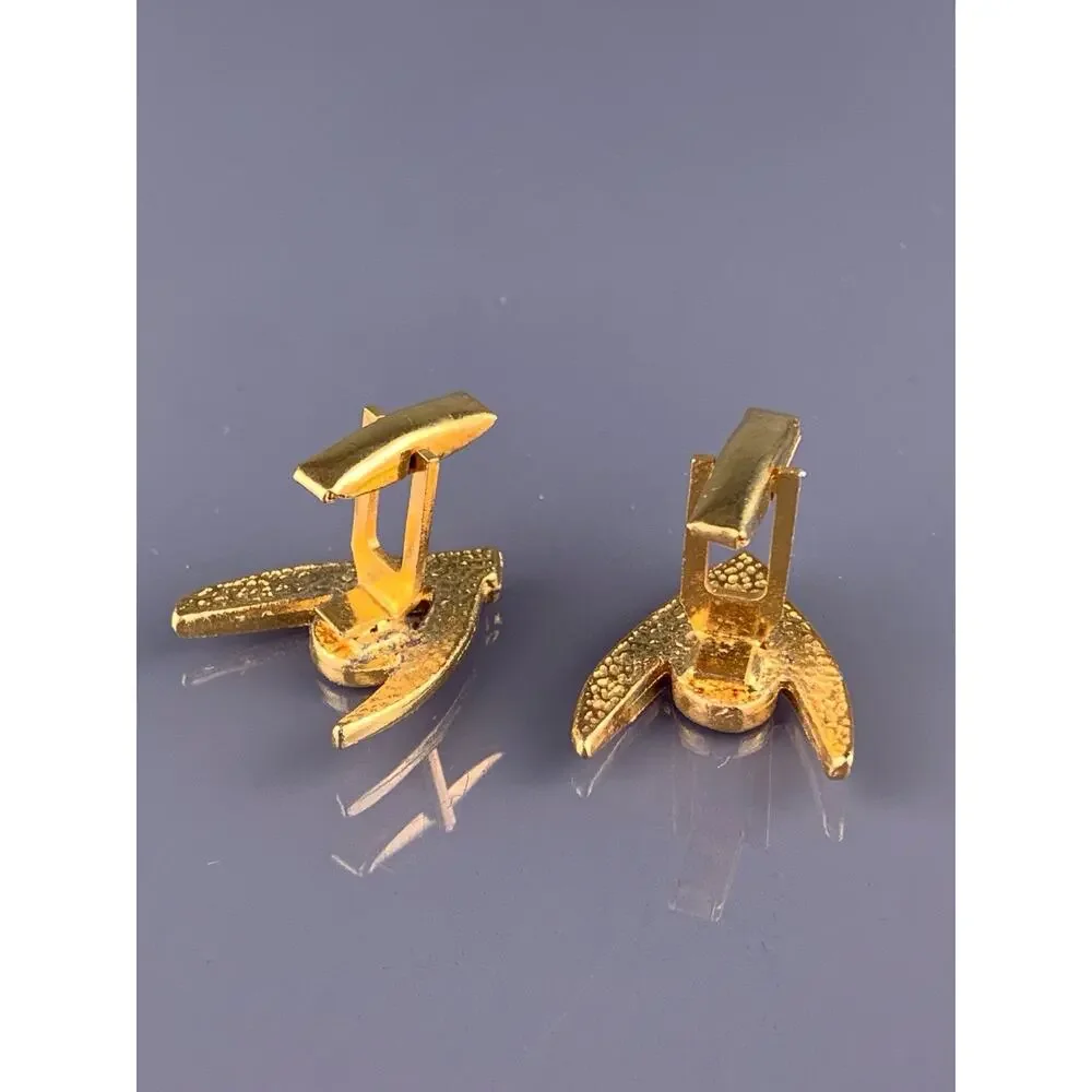 Arrow Chevron Circle Cufflinks Gold Tone Mid Century Florentine Texture Vintage